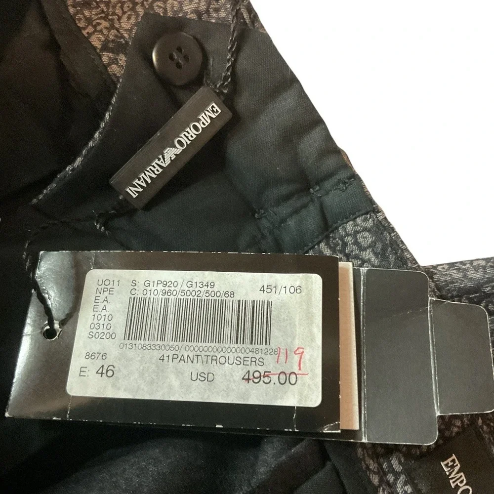Emporio Armani Main Line Metallic Jacquard Pants S/M Silver Black NWT $495‎